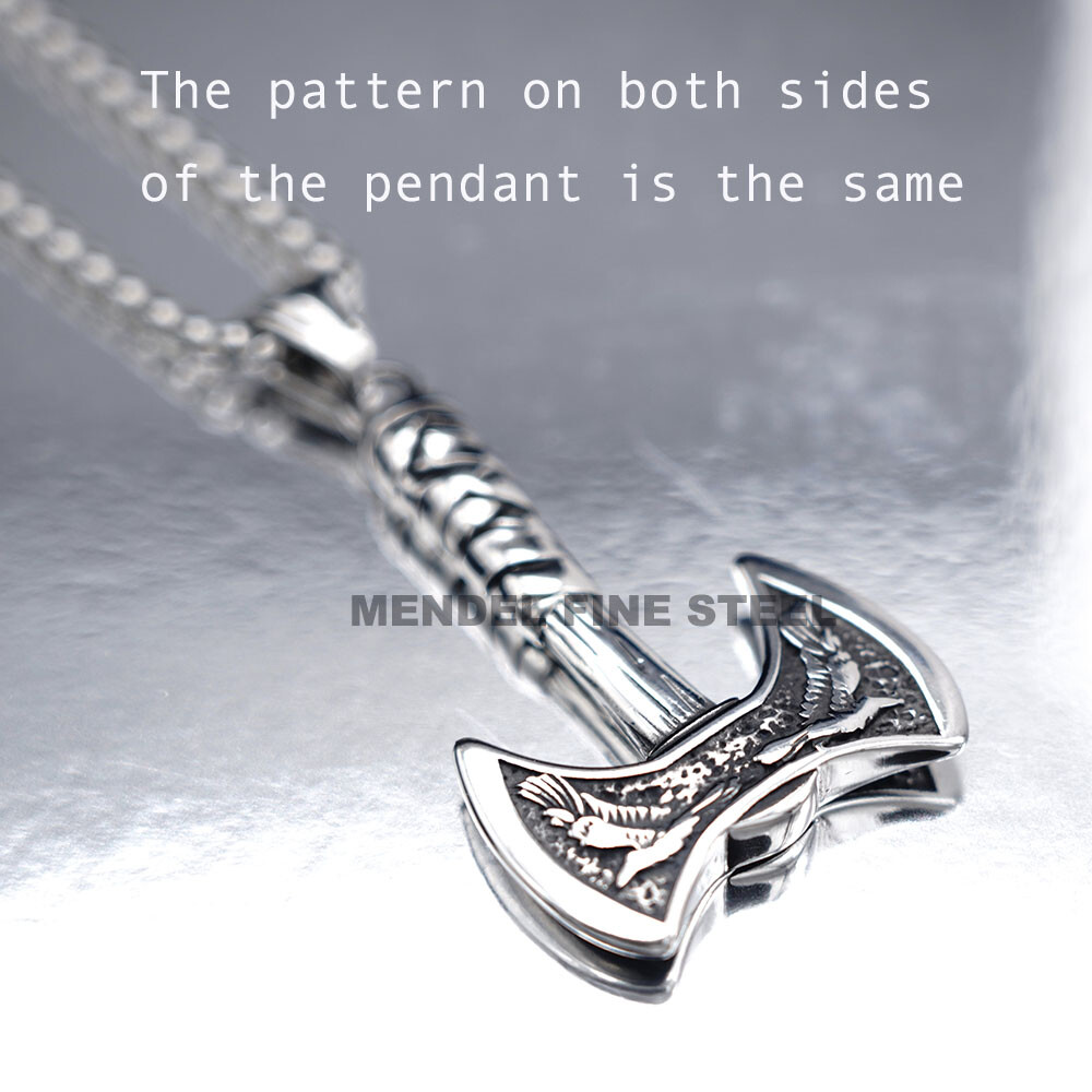 MENDEL Mens Gold Plated Nordic Viking Raven Axe Pendant Necklace