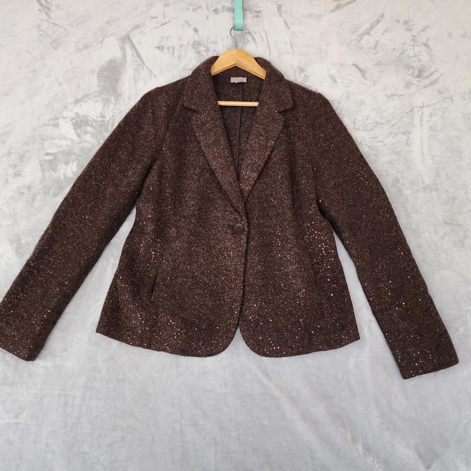 Chaqueta Blazer Jill Mezcla Lana Mujer Talla Mediana Botón Lentejuelas Marrón Suéter Foto 2 de 4