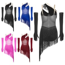 Women Dancewear With Gloves Mini Dress Waltz Outfits Chacha Skirt Competitions
