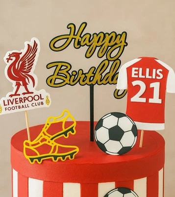 Personalised Liverpool FC Crest Shirt Happy Birthday Cake Topper Bundle.