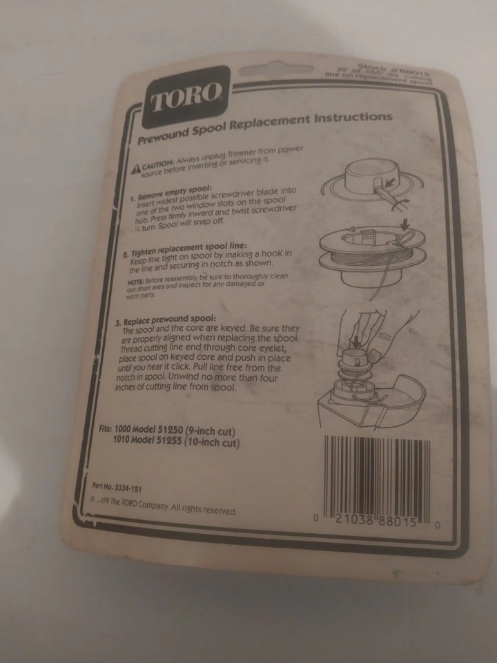 Toro electric trimmer prewound spool (# 88015, 30', 0.50") fits model 1000, 1010 - Image 2 of 2