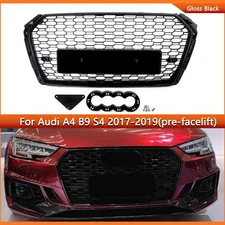 For 2017 2018 2019 Audi A4 S4 Glossy Black Front Bumper Grill Grille RS4 Style