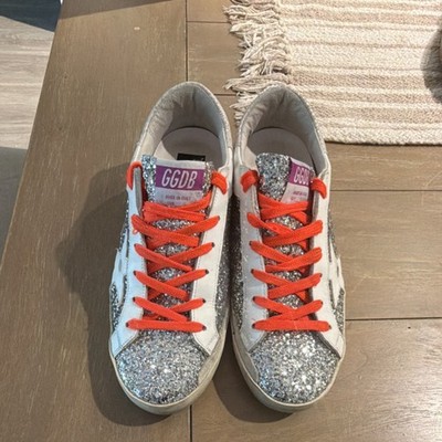 良品　ゴールデングース　スーパースター　グリッター　ラメ　スニーカー　37 Golden Goose Super-Star Low Top Glitter Lace-Up Sneakers Silver