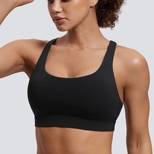 CRZ YOGA Size -L Women's Crossback Wireless Sports Bra Black Full Coverage