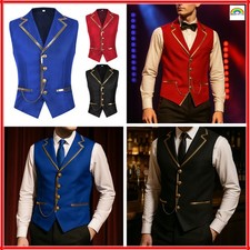 Men s Fashion Chain Suit Vest Waistcoat with Gold Trim Buttons Red Blue Black