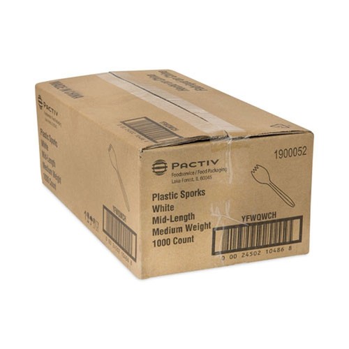 Pactiv Corp. YFWQWCH Fieldware Mediumweight Spork Cutlery - White (1,000/CT) New - Afbeelding 4 van 8