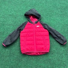 Nike Girls Pink Black Puffer Jacket Hooded Full Zip Coat Size 6X