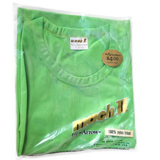 NOS Vtg T-Shirt 60s 70s Mens Nylon Tricot Lime Green Short Sleeve Arrow Mach II