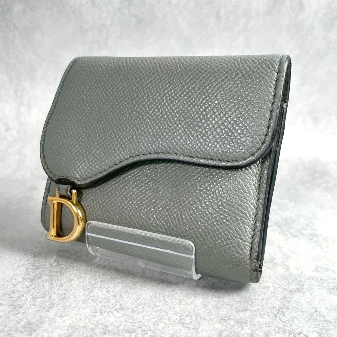 Christian Dior Selle Tri Fold Portefeuille D Logo Cuir Compact Sac à Main Auth Rare