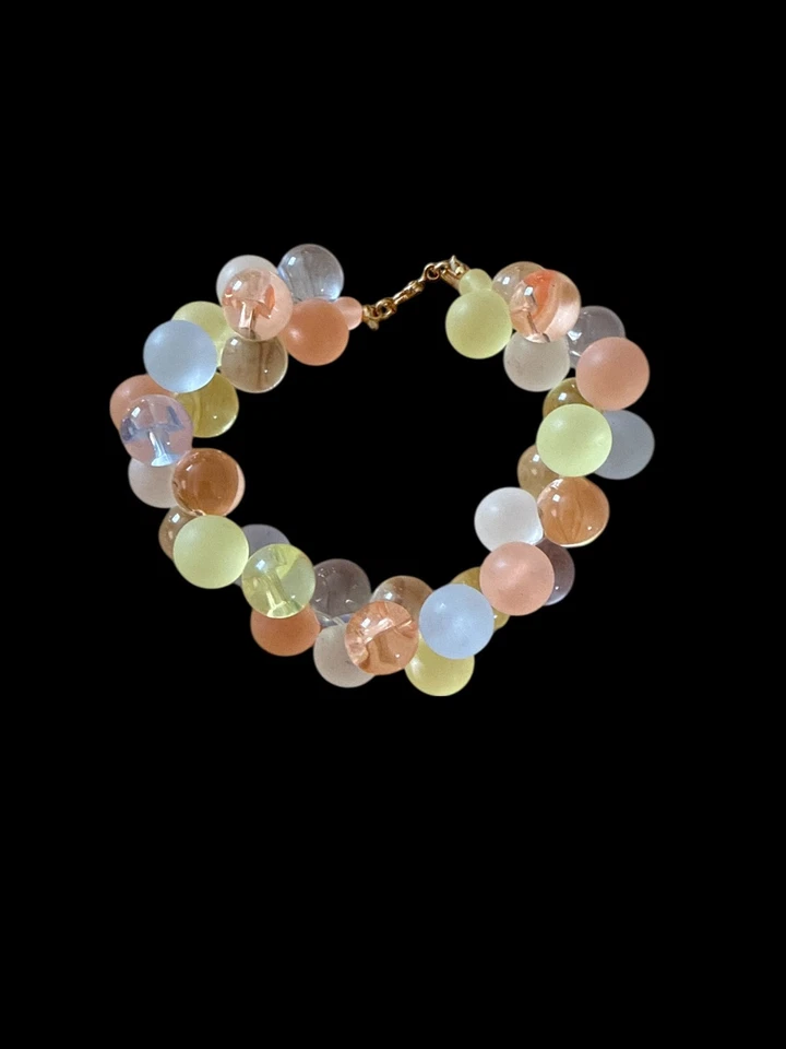 Vintage MONET Set Moonglow Pastel Lucite Bubble Bead Wisteria Necklace Bracelet - Image 3 of 4
