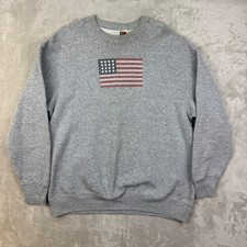 Fruit of the Loom Sweatshirt Mens XL Gray Regular American Flag 90s Vintage 4th