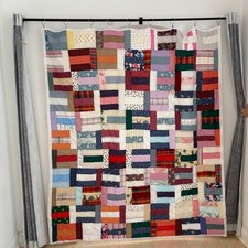 Vintage Handmade Patchwork Quilt Multicolor Scrap Fabric Folk Art Bedspread 1