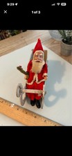 Antique Composition Santa in Wooden Sleigh c. 1920s 1940s Vintage Christmas