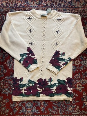 Northern Reflections Vintage Cream Women's Flower Embroidered Sweater Small
