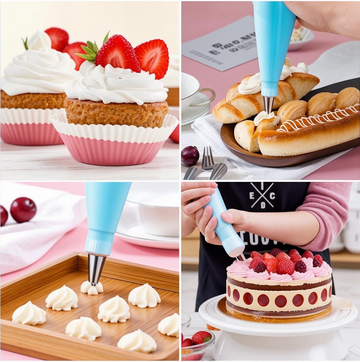 Piping Bags and Tips Set, Reusable Cake Decorating Supplies with 2 Reusable B...