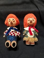 Vintage Push Pin Handmade Raggedy Ann And Andy Christmas Ornaments