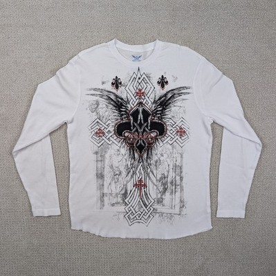 Vintage Y2K Faded Glory Mens Large Gothic Cross Thermal White Long