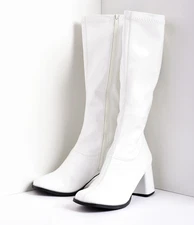 NEW Gogo Disco White Boots Halloween Full Side Zip Stretchy Block Heel sz 11