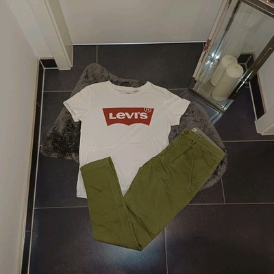 Markenset outfit M40 42 Mos Mosh Chinohose olivgrün Levi's Shirt weiß TopZustand