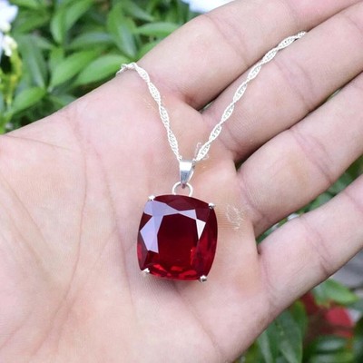 Natural 30 Ct Red Ruby Cushion Cut 925 Solid Silver Pendant Loose Gemstone