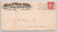 US Wheeler & Wilson Sewing Machines Cover Boston MA 1905