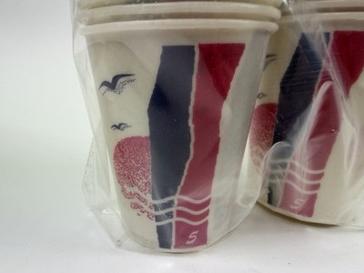 Vintage Waxed Paper Cups Retro 80s 90s 5oz Party New 100 Red Blue Bird Sun Sysco