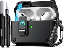 Black Case Cover for AirPods Pro 2nd/1st Generation with Secure Lock Clip