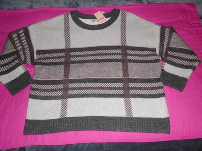 NEW Women's Size 3X EVRI Sweater Gray Cream Burgundy MSRP $54 NWT