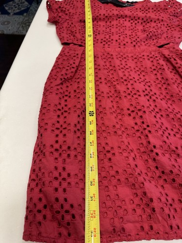 Madewell Dress Womens 2 Red Sheath Cut Out Eyelet Lace Mini Pockets Cap Sleeve - Picture 7 of 8