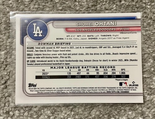 2024 Bowman Chrome - Shohei Ohtani #85 - Picture 2 of 2
