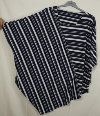 Damen ALFANI Stretch Shirt im Tunika Look Flügelärmel Blau/Weiß Größe 54/56 TOP!