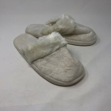 Pottery Barn Womens SlippersWhite Cream Furry Fuzzy Large L Slip On Warm Cozy