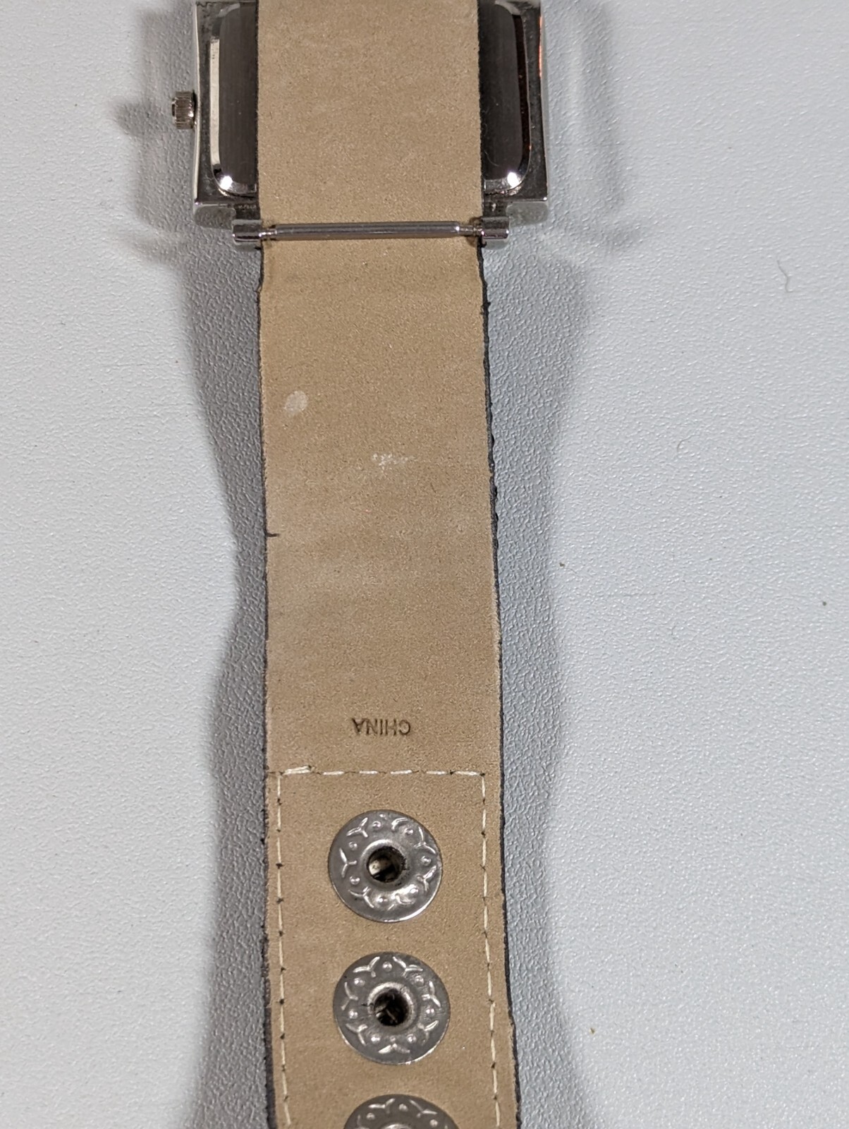 Silver Tone Dial Rectangle Case Black Shimmery Ba… - image 7