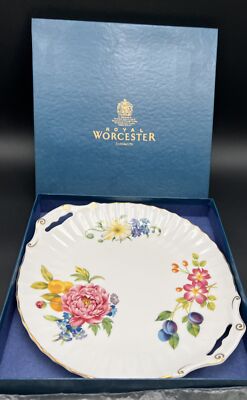 Royal Worcester Ashford 12'' Handled Cake Plate Gold Trim New With Box