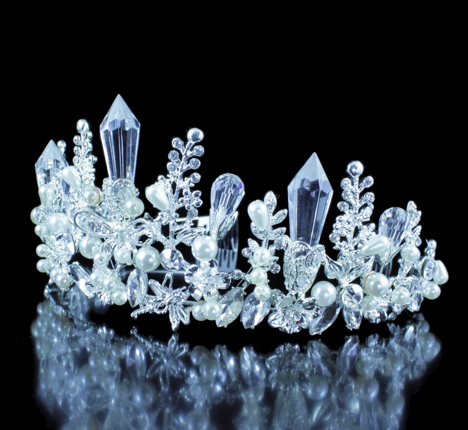 Princesa Perla Cristal Austriaco Estrás Tiara Peines Corona Plata Baile de graduación T1901 Foto 4 de 4