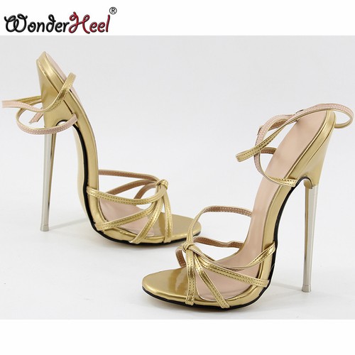 16 cm/18 cm Spike Metallabsatz Sex Fetisch extra hoher Absatz Knöchelriemen Damensandalen - Bild 14 von 17