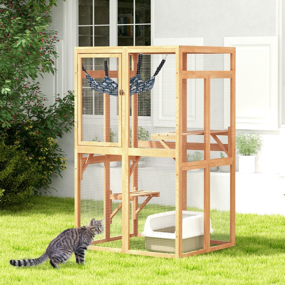 COZIWOW Outdoor Catio Cat Enclosure, Wooden Cat House Window