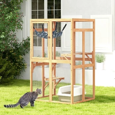 COZIWOW Outdoor Catio Cat Enclosure, Wooden Cat House Window Access