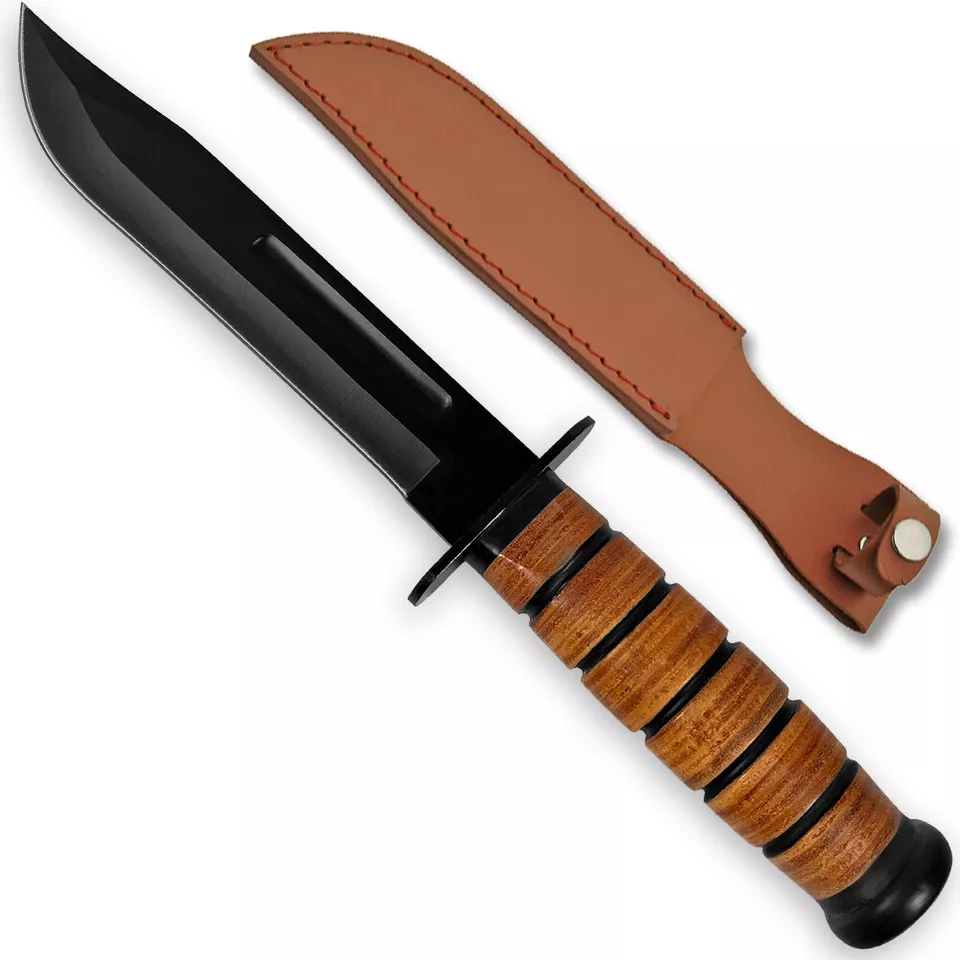Reproduction WWII Combat USMC Kabar-Style Fighting Knife with Leather Sheath - Image 3 of 4