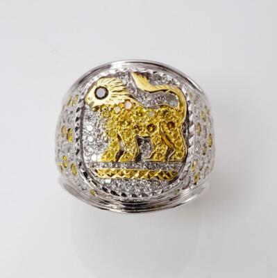 Men's14kt White and Yellow Gold 3ctw Diamond Lion Ring Sz12