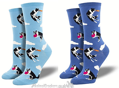 Socksmith Damensocken Catch Your Drift Border Collie Frisbee Sky Blue Mid Blue