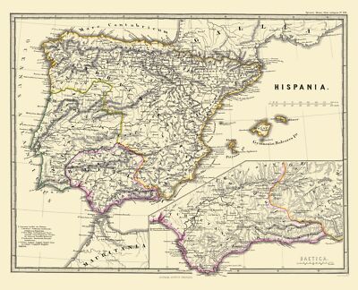 Historic Map - Hispania Iberian Peninsula - Perthes 1865 - 23 x 28.40