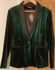 Kaleidoscope Green Velvet Tuxedo Jacket Blazer Size 10 Black Satin Collar Tags!