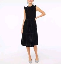 NWT J. Crew Factory Shimmer Velvet Tiered Midi Dress Size 2P Black & Gold