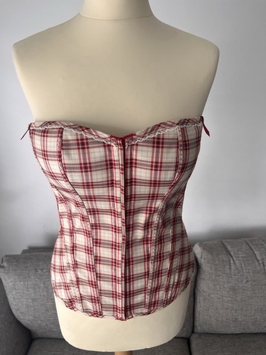 M&S Limited Collection Fully Boned Burgundy & Cream Check Corset Size 14 - BNWT - Picture 10 of 16