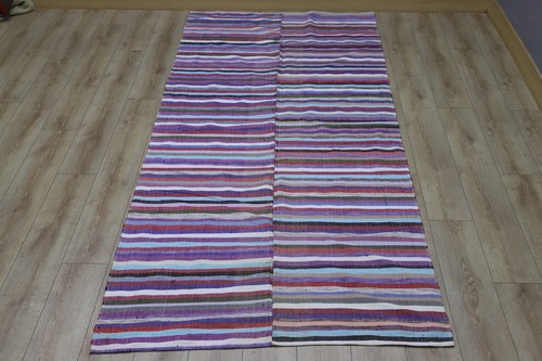 Tribal Handwoven Kilim Oushak Traditional Striped Area Rug Purple Carpet 4x9ft