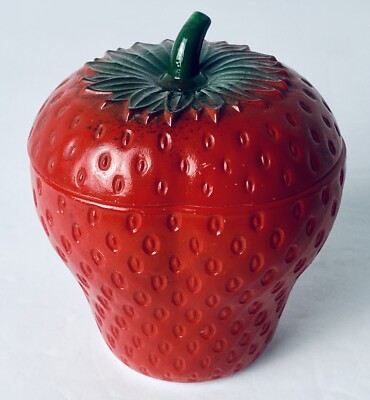 Vintage Hazel Atlas Strawberry Jam Jelly Jar Container Painted Milk Glass Kitsch
