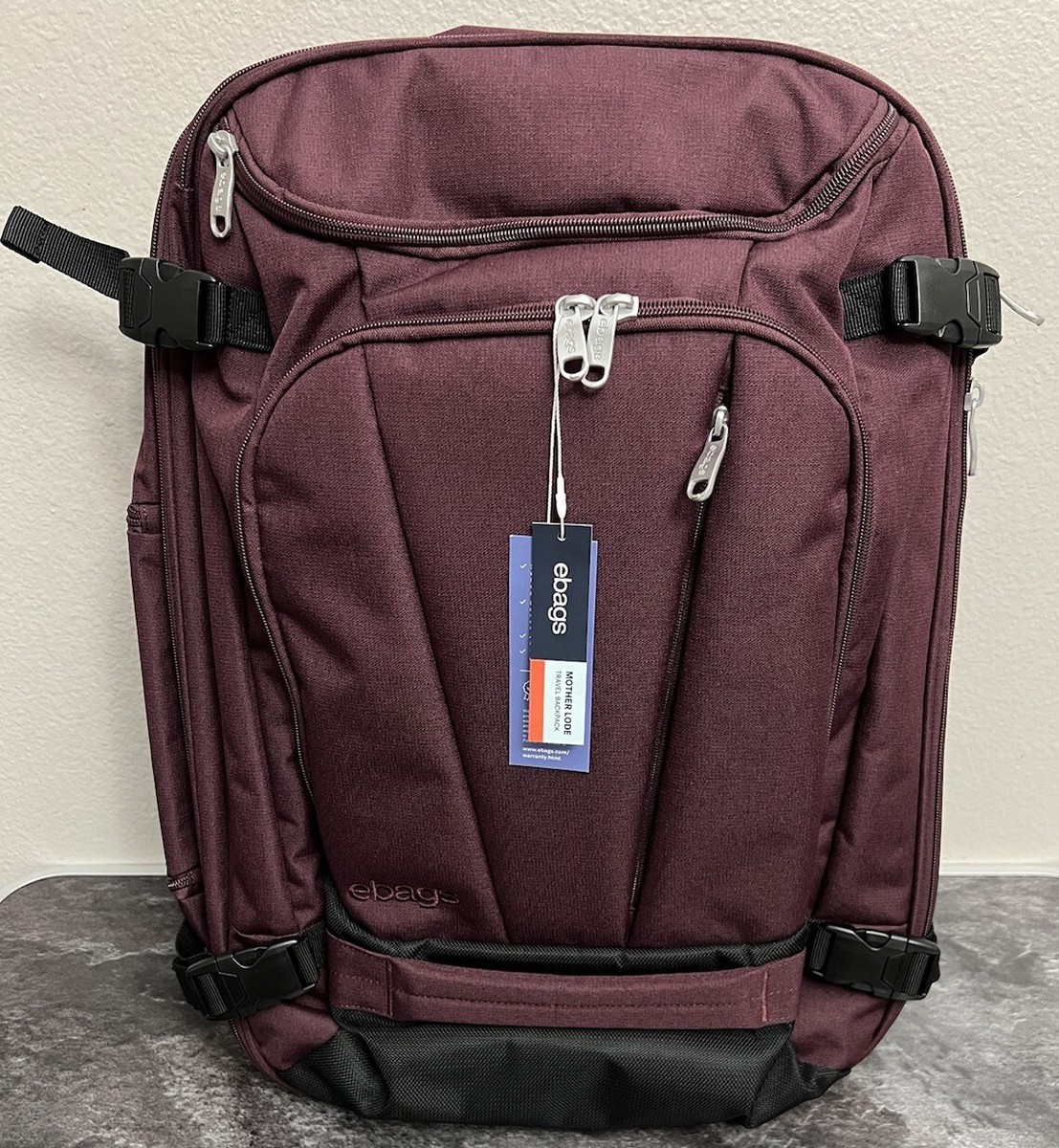eBags Mother Lode Travel Backpack Convertible Expandable Luggage Bag Garnet  New