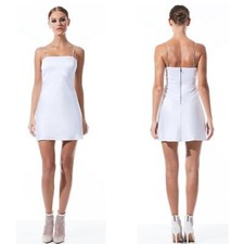 Alice + Olivia Sutton Crystal Strap Satin White Mini Dress Size 2