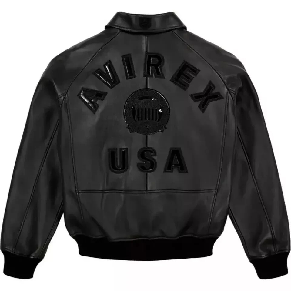 Avirex Men's Black American Bomber Flight Style Genuine Cowhide
